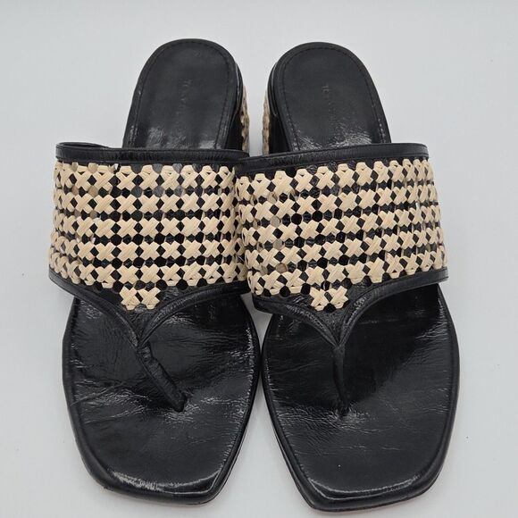 Tory Burch Woven Raffia Block Heeled Mule Sz 10.5 Black Raffia Sandal Slip-On - Picture 4 of 9